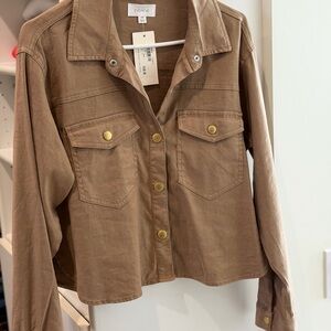 Evereve Women's Brown Utility Jacket with Gold Snaps